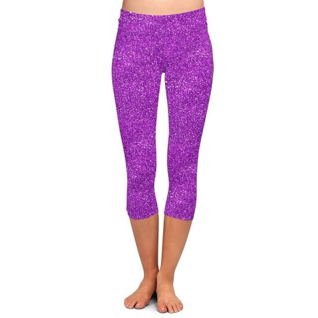 Womens 3D Glitter Look Galaxy Printed Capri Leggings