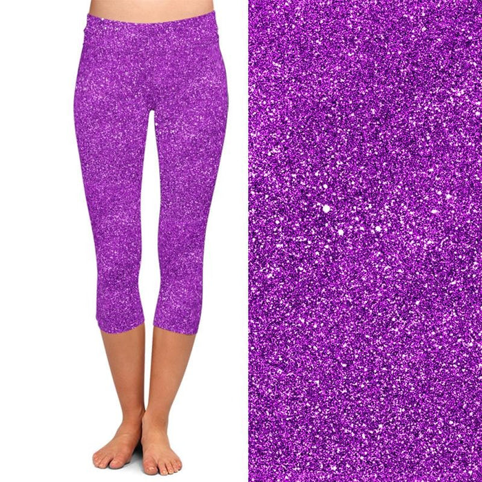 Womens 3D Glitter Look Galaxy Printed Capri Leggings