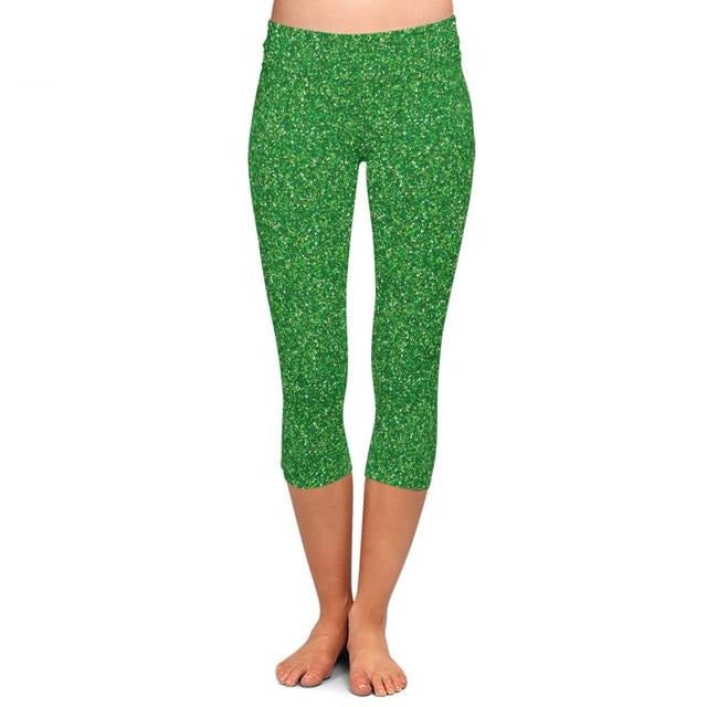 Womens 3D Glitter Look Galaxy Printed Capri Leggings
