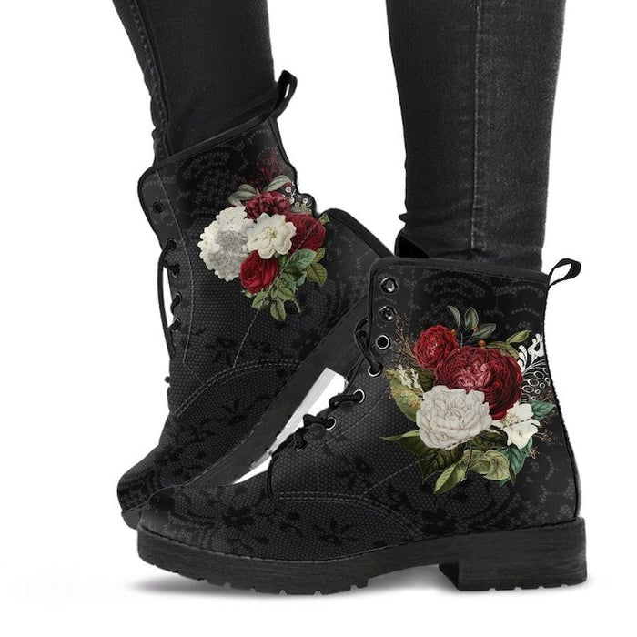Womens Assorted Roses Printed Fashion Lace-Up Boots