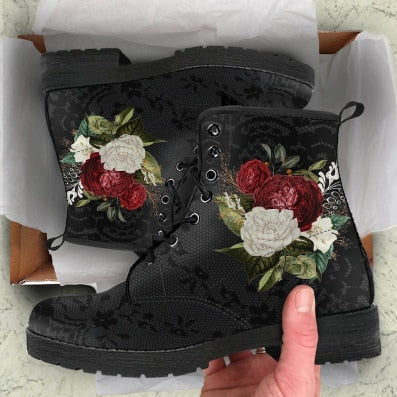 Womens Assorted Roses Printed Fashion Lace-Up Boots