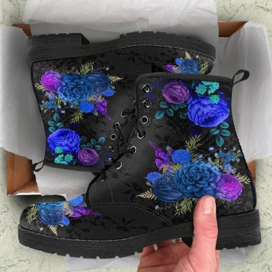 Womens Assorted Roses Printed Fashion Lace-Up Boots