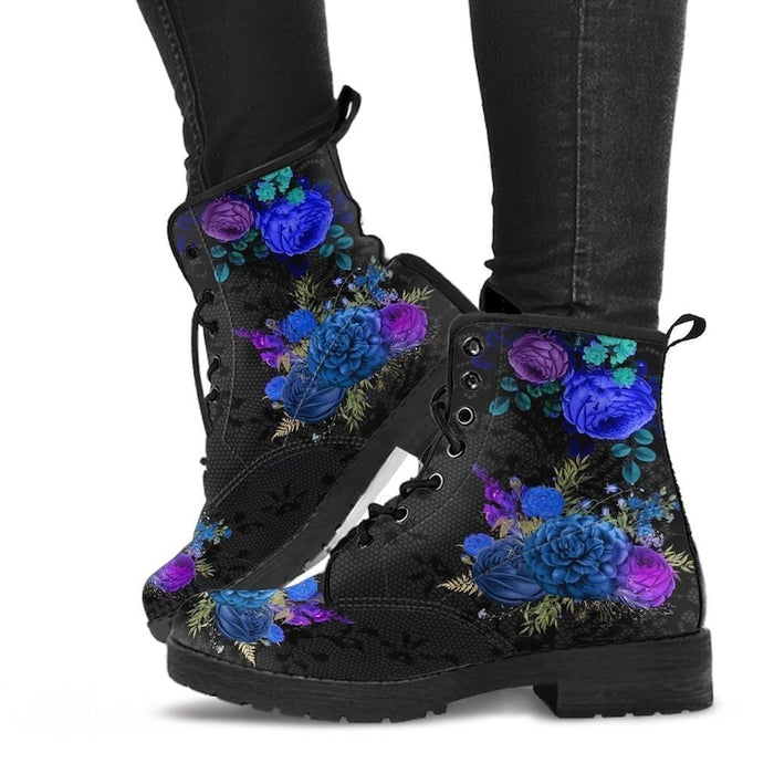 Womens Assorted Roses Printed Fashion Lace-Up Boots