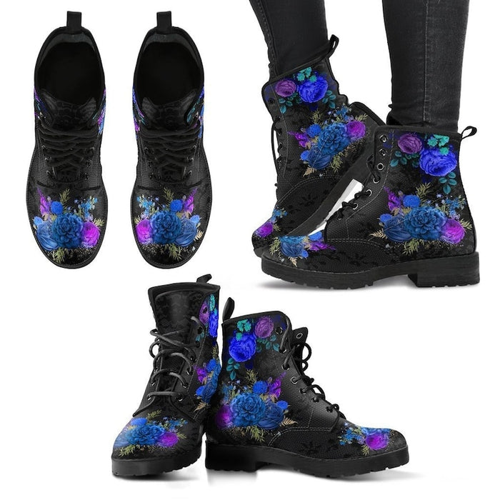 Womens Assorted Roses Printed Fashion Lace-Up Boots