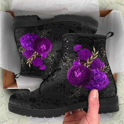 Womens Assorted Roses Printed Fashion Lace-Up Boots