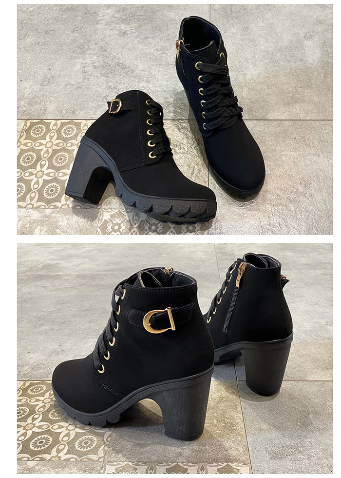 Womens Autumn/Winter Fashion Lace-Up Boots With Thick Sole