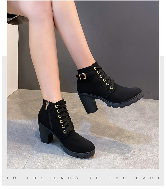 Womens Autumn/Winter Fashion Lace-Up Boots With Thick Sole
