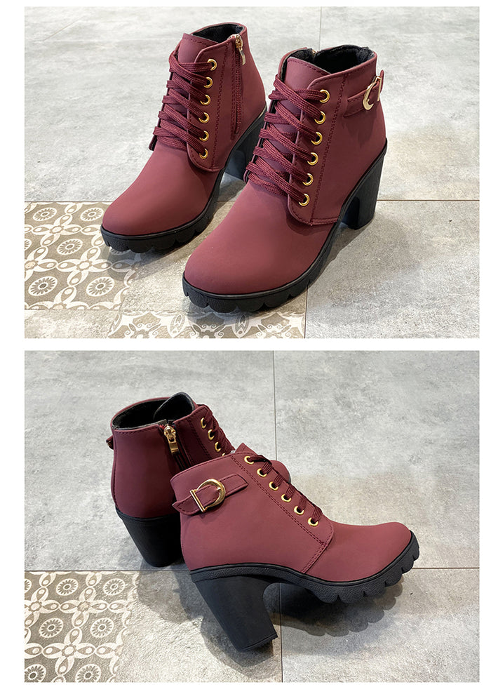 Womens Autumn/Winter Fashion Lace-Up Boots With Thick Sole