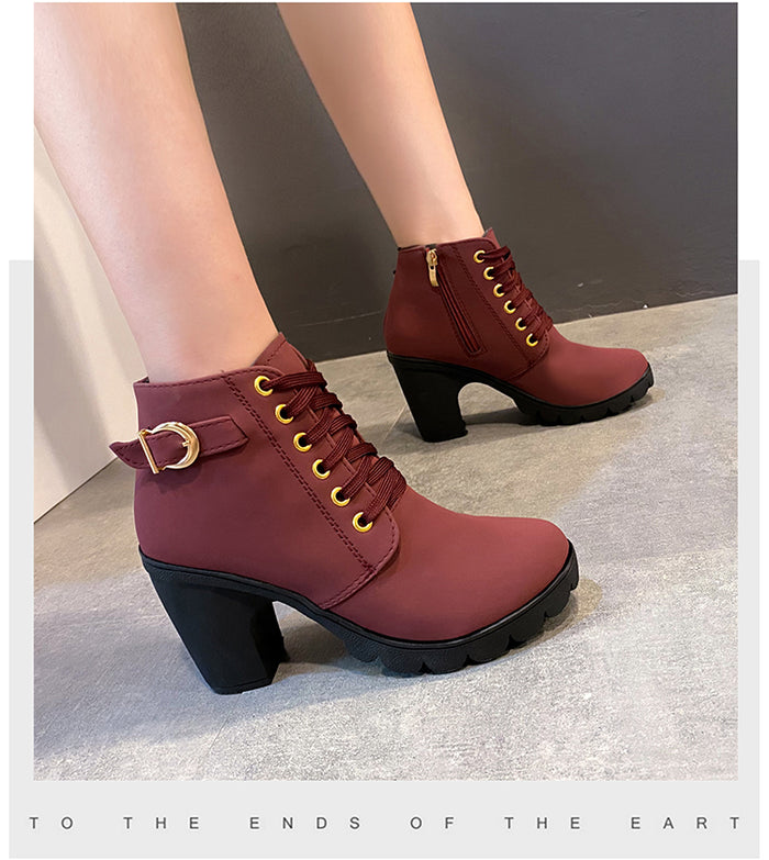 Womens Autumn/Winter Fashion Lace-Up Boots With Thick Sole