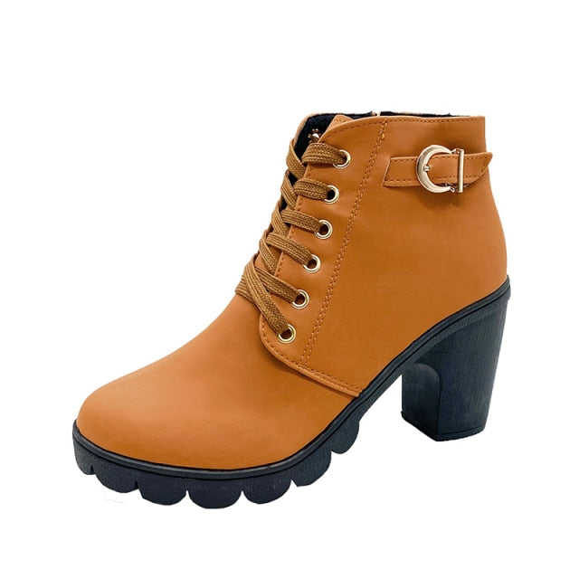 Womens Autumn/Winter Fashion Lace-Up Boots With Thick Sole