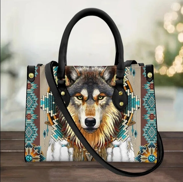 Teal Patterned Wolf - Black