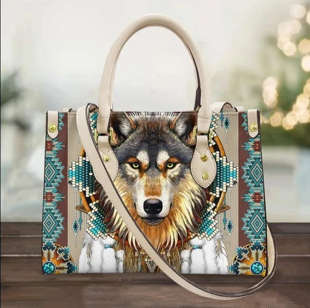 Teal Patterned Wolf - White