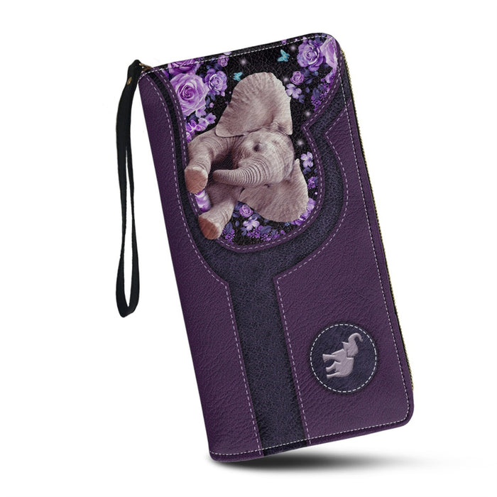 Womens Personalised Fashion Zip-Up Clutch Purse/Wallet - Elephant Design