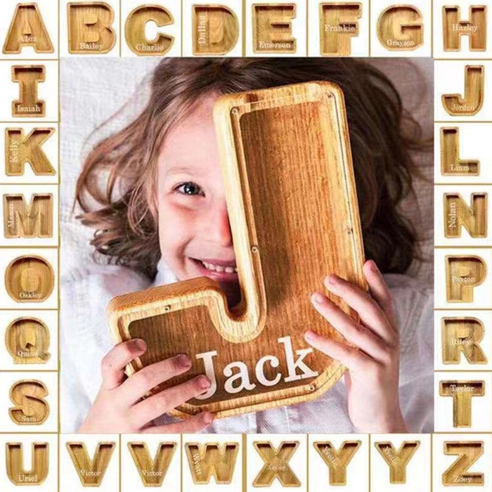 Wooden Letter Personalised Piggy Banks (A-Z) - With Decorative Letters