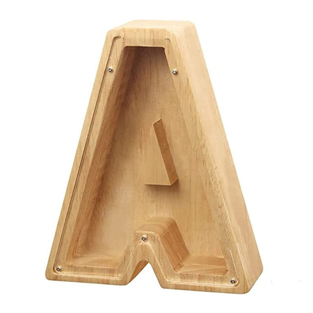 Wooden Letter Personalised Piggy Banks (A-Z) - With Decorative Letters