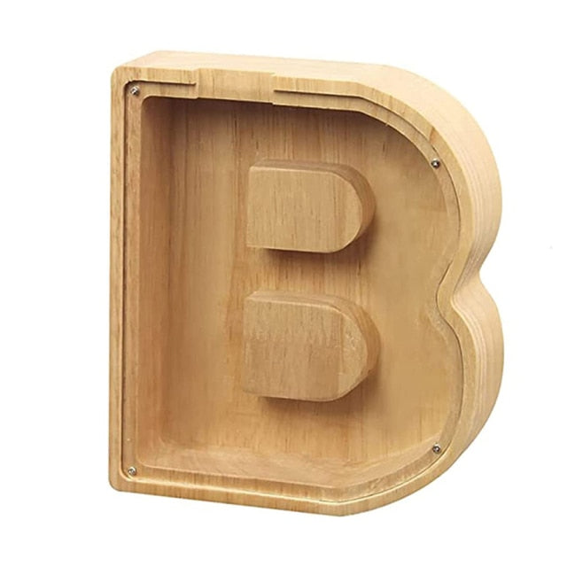 Wooden Letter Personalised Piggy Banks (A-Z) - With Decorative Letters
