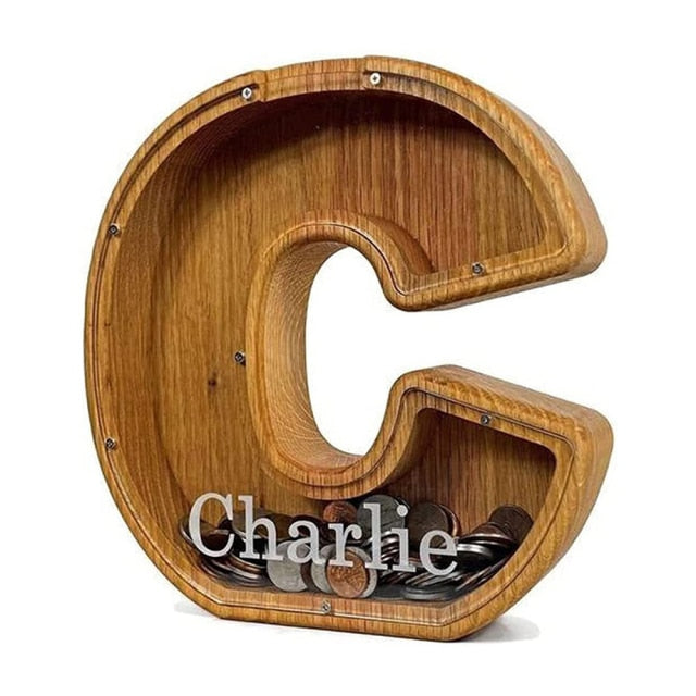 Wooden Letter Personalised Piggy Banks (A-Z) - With Decorative Letters