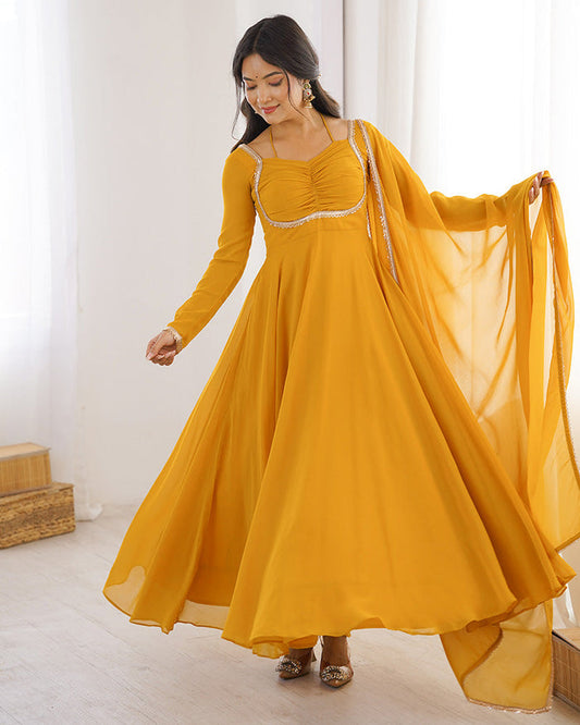 YELLOW COLOR PURE BLOOMING GEORGETTE ANARKALI GOWN