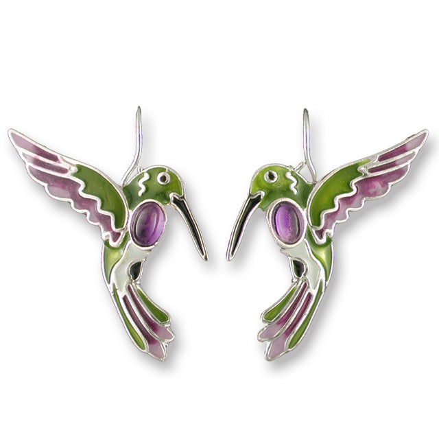 Zarah - Amethyst Hummingbird Earrings