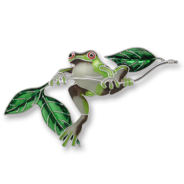 Zarlite by Zarah Co - Frog on Twig Leaves Brooch Pin