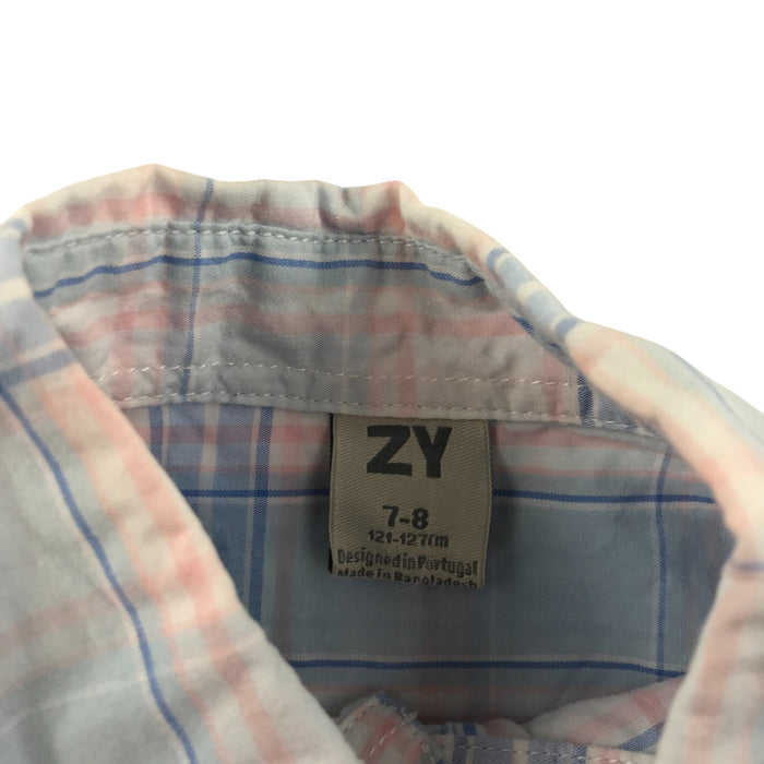 ZY 7-8 years white pink and blue checked cotton shirt