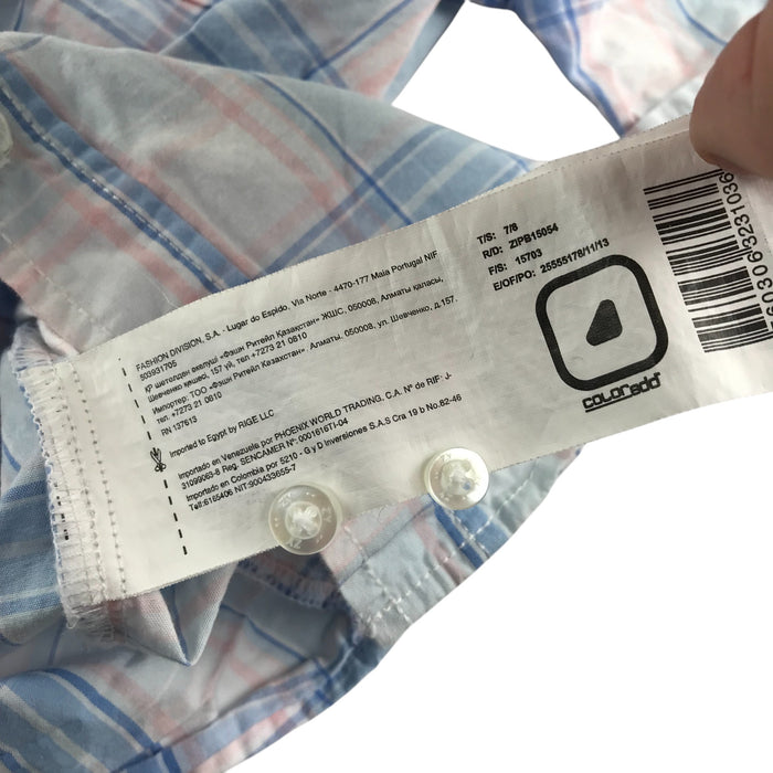 ZY 7-8 years white pink and blue checked cotton shirt